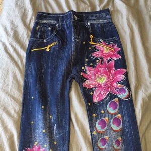 PAINTED FLOWER LEGGINGS EMBELLISHMENTS SIZE SMALL
